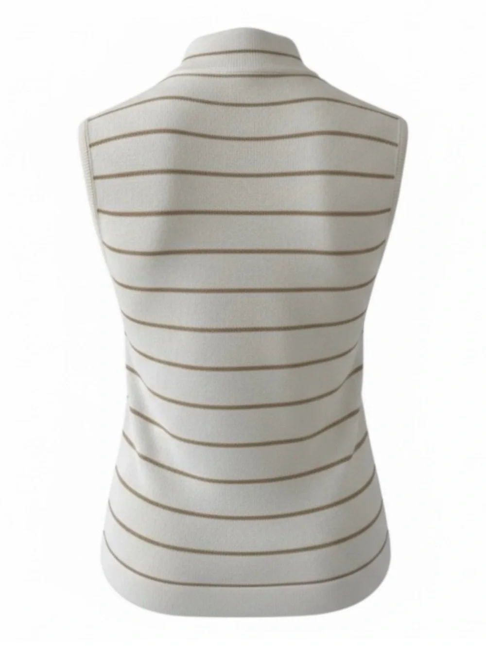 St. John Ivory with Gold Metallic Stripes Sleeveless Mock Neck Knit Sweater